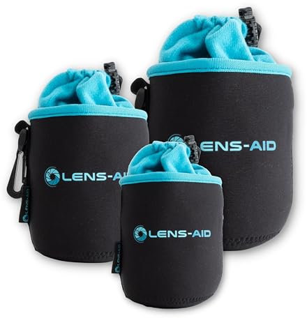 LENS-AID Neopren Objektivbeutel mit Fleece-Fütterung als Set oder einzeln Objektivtasche BZW. Köcher als Schutz für Objektiv, Blitz, Monitor, Kamera-Zubehör - 3er Set (XXS,XS,S)