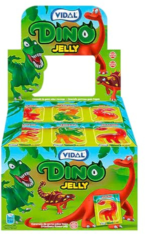 Vidal Golosinas Dino Jelly. Golosina con forma de dinosaurios. Sabor fresa. Formato de 66 Unidades. Envase individual.
