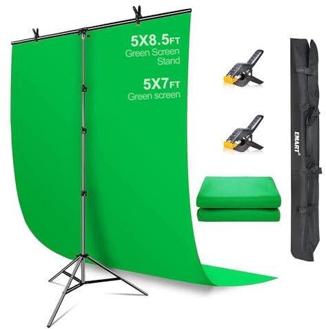 EMART Pantalla Verde con Soporte 1,5x2,6m Sistema de Telón en Forma de T | Croma Verde, Estudio de Fotografía, Sesión de Fotos, Grabación de Video
