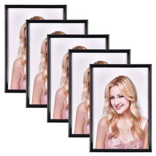 Alishomtll Bilderrahmen DIN A4 Bilderrahmen 5er Set, 21 x 29,7 cm, Schwarz Fotorahmen Kunststoffrahmen für Mehrere Bilder Fotos