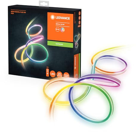 Ledvance LED Lichtschlauch für Innen und Außen, 5 Meter Länge, als Wohnraum- oder Gartenbeleuchtung, flexibel und biegsam, 23W, RGB-Farben per Fernbedienung änderbar, Schutzart IP65, NEON DIGITAL FLEX