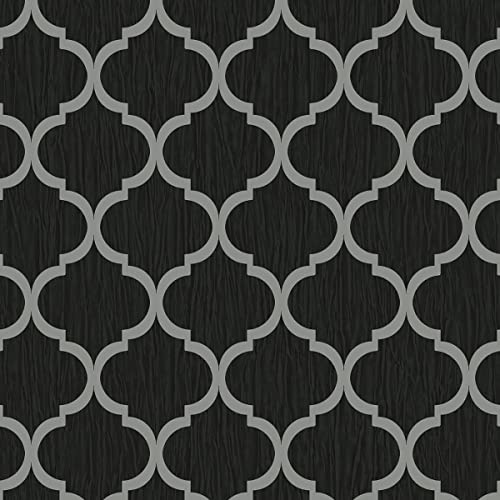 Crystal Trellis Wallpaper Black/Silver Debona 8895