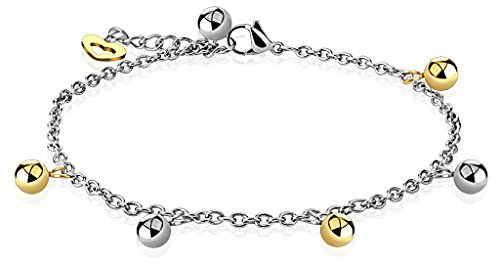 Paula & Fritz® Armband Damen Silber Gold Kugel Herz Charm Anhänger 316L Chirurgenstahl 250-mm Bettelarmband Arm-kettchen Arm-Schmuck Fußkette Fußkettchen