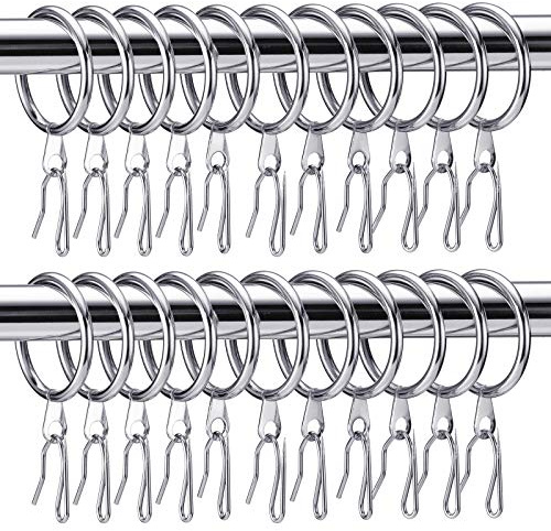 60 Anelli Metallici per Cortina di Drappeggio e 60 Ganci a Perno in Metallo per Tende di Panneggio da Finestra Porta Doccia con un Diametro Interno di 30 mm (Argento)