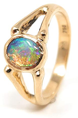 LeoLars-PABE Lightning Ridge Multicolor Chrystal GEM Opal Design Ring, Gr. 58, 750er Gold, Unikat, Handarbeit