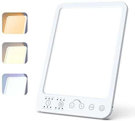 Lampe Luminothérapie, Lampe Phototherapie LED sans UV 10000 Lux avec Fonction Minuterie, Luminosité à Plusieurs Niveaux Réglable, Fonction de Mémoire, Adaptée à Une Utilisation à la Maison/au Bureau