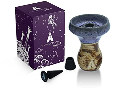 Fly Hookah Vol.2 - Cazoleta Cachimba de Alta Temperatura - Barro Blanco Gres y Adaptado a Todos los Gestor de Calor Shisha - Con Goma para Cachimba y Tapon Para Evitar Atascar el Tabaco