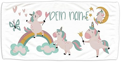 GRAZDesign Einhorn Badetuch mit Namen Duschtuch für Mädchen von 2-10 Jahren Strand 140x70cm, personalisiertes Geschenk