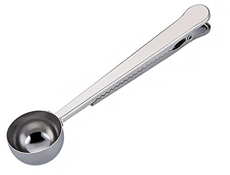 jiaquanwufeng-2022 Tablespoons 1PC 2 In 1 Long Handle Stainless Steel Coffee Spoon Sealing Clip Kitchen Tea Food Bag Sealer Scoop Clip Measuring Tool Dessert Coffee Spoons (Color : Silver)