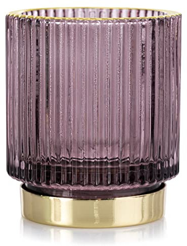 Teelichthalter aus Glas AmeliaHome Kerzenhalter Teelichtglas 7x8 cm Pompey Violett Gold