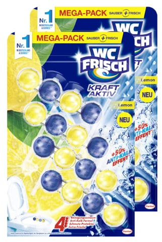 WC FRISCH Kraft Aktiv Duftspüler Lemon (2x 4 Stück), WC Reiniger für Reinigung bei jeder Spülung, Duftsteine für langanhaltend frischen Duft, + 50% Anti-Kalk Effekt*