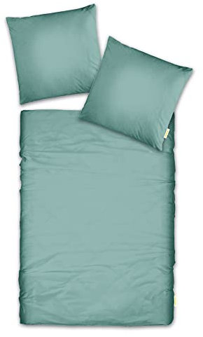 Casabel Bettwäsche-Set aus Mako-Satin - 100% Baumwolle/Fadenzahl 220 - seidig weich, luxuriös & zeitlos - mit Reißverschluss - Minzgrün - Deckenbezug 135 x 200 cm, Kissenbezug 80 x 80 cm - 2-teilig