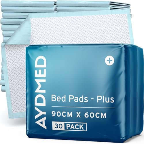 30 x AYDMED Inkontinenz-Unterlagen 90 x 60cm | Mit Klebestreifen | Extra große, Einweg-Unterlagen bei Inkontinenz | Maximale Saugfähigkeit | Für Erwachsene, Kinder und Babys | 1.200ml Fassungsvermögen