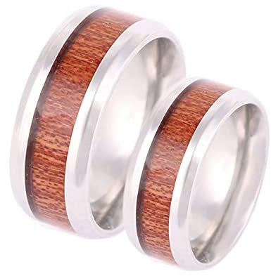 Homxi Verlobungsring Gravur,Trauringe aus Wolfram 8MM Silber Braun Ring mit Holzmaserung Verlobungsringe Paar Damen 57 (18.1) + Herren 65 (20.7)