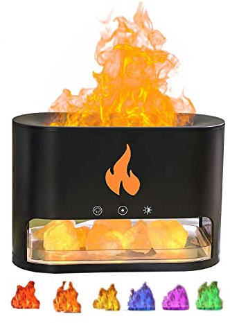 KIWZXKA Fireplace Flame Crystal Salt Aromatherapy, Essential Oil Diffuser 250mL, Flame Aroma Humidifier, Himalayan Salt Lamp With Automatic Safety Switch