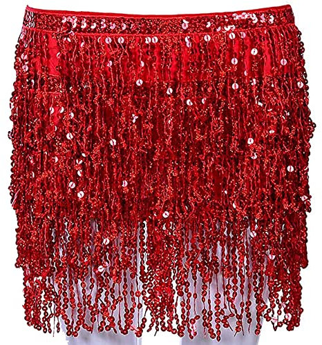 NOBRIM Bauchtanz Taillenkette Pailletten Bauchtanz Rock Hüftgurt Quaste Rock Hüftwickel Schal Bauchtanz Zubehör Festival Kostüm