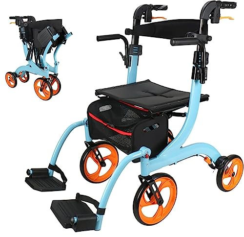 2 in 1 Leichtgewicht-Rollator Gehhilfe mit Komfort-Federung Umbaubar zum Transport-Stuhl Höhenverstellbar Faltbar und Leicht mit sitz und Rückenlehne Gehwagen für Senioren und Behinderte ( Size : A )