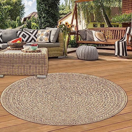 Teppich-Traum Tapis d'extérieur extérieur résistant aux intempéries Aspect sisal Jardin terrasse Balcon diamètre 160 cm