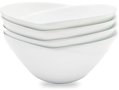 Ceramic Haven 8 White Serving Bowls Set of 4 | Porcelain Serving Dishes for Salad, Pasta, Ramen, and Noodles | Deep Bowls, Soup Bowl | Microwave, Oven, & Dishwasher Safe | for Parties, Events, Home