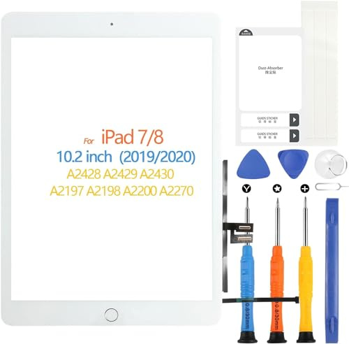 ARSSLY Écran tactile pour iPad 7 2019 iPad 8 2020 10.2 Écran numériseur pour iPad7 iPad8 Écran tactile de remplacement pour iPad A2428 A2429 A2430 A2197 A2198 A2200 A2270 avec bouton Home, kit de répa