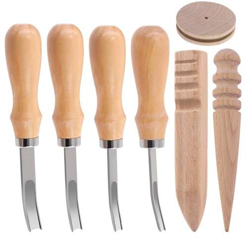 Mardatt 7Pcs 4 Sizes Leather Edge Skiving Tool Leather Craft Leather Edge Trimmer with Wooden Handle for Leather Craft Working