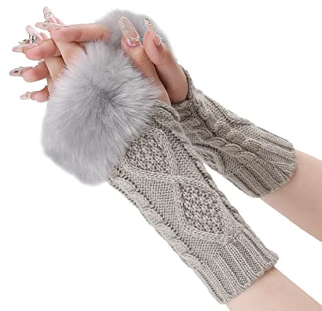 HANXIULIN Armwärmer Sleeves Halb Fingerhandschuhe dehnbare Fäustlinge Fingerlose Handwärmer Stricken Armwärmer Damen Pulswärmer Winter