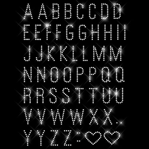 Glitzerdeals Bügelbilder Karneval Strass Alphabet kristall 2 Buchstaben und Herzen Aufbügler für Textilien Alphabet Bügelmotiv Buchstaben