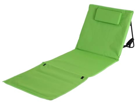 BURI Klappbare Strandmatte mit Rückenlehne und Kopfpolster Strandliege mit Tragetasche Gartenliege Gartenmöbel faltbar Sessel Garten Strand Strandstuhl Sonnenliege klappbar, Farbe:grün | Klappbare Strandmatte grün mit Rückenlehne Kopfpolster Strandliege Camping