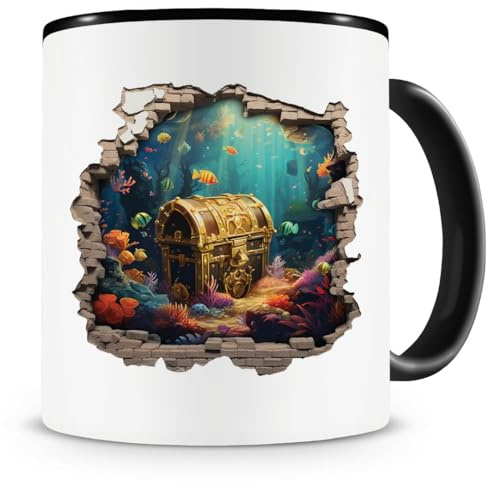 Samunshi® Tasse Wandriss mit Schatztruhe 3D Effekt Teetasse Kaffeepott als Motiv Geschenk für Kaffeetasse Lustige Tassen zum Geburtstag schwarz Keramik 300ml