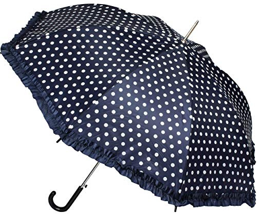 alles-meine.de GmbH Automatik - großer - Regenschirm - Punkte - dunkel blau/Marine & weiß - mit Rüschen - Ø 104 cm - für Erwachsene & Kinder - Stockschirm - groß mit Griff - Au..