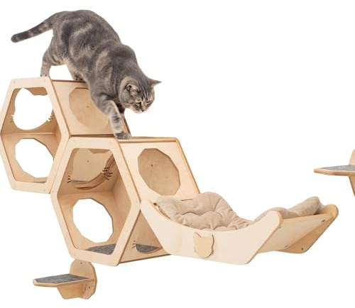 Rustikales Katzenregal aus Holz – Wandmontierte Katzenmöbel – Indoor-Katzen-Dekor-Geschenk