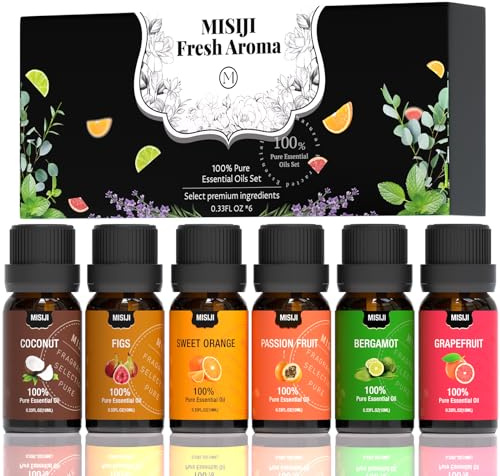 MISIJI Set de Aceites Esenciales-Fruta Aceites Esenciales para Difusor para el Hogar,Difusor de Aceites Esenciales para Aromaterapia,Lavandería,Fabricación de Velas y Jabón,Humidificadores 6x10 ml