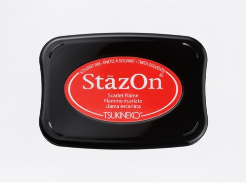 Tsukineko SZ-000-025 StazOn Stempelkissen-Rot, Scarlet-Groß-Deckend, Lufttrocknend, Wasserfest-Embossing, Red