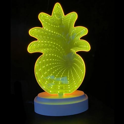ZVO Cartel de neón LED, luz nocturna, piña con espejo, túnel, decoración de luces con pilas, espejo USB con efecto 3D, para Navidad, niños, sala de juegos, bar, club, fiesta