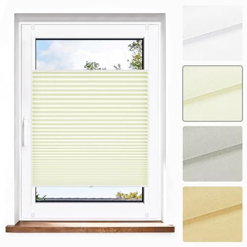 Jalousiescout Plissee Klemmfix ohne Bohren—Jalousie 85x100cm Creme Sichtschutz Fenster Sonnenschutz, Lichtdurchlässig Rollo für Fenster & Tür, Hochwertiges Polyester Pure Plissee
