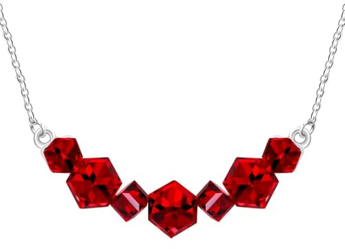 Oneress Elegant 7 Stones Crystal Cube Necklace Platinum Plated Fashionable 3D Square Cube Pendant Stunning Necklaces for Women