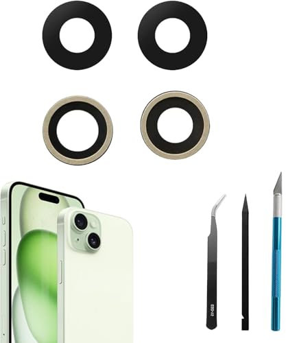 Peixiong Juego de 2 Lentes de cámara Trasera para iPhone 15 Plus de Repuesto para iPhone 15 con Kit de Herramientas de reparación Profesional, antiarañazos y Resistente al Agua
