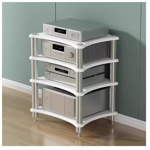 3 Tier Audio Video Equipment Rack Media Stand, Living Gaming Room Club Music Studio Record Player Stereo Receiver Speaker Amplifier Turntable Shelves, Game Console Component Storage Cabinet Unit(White