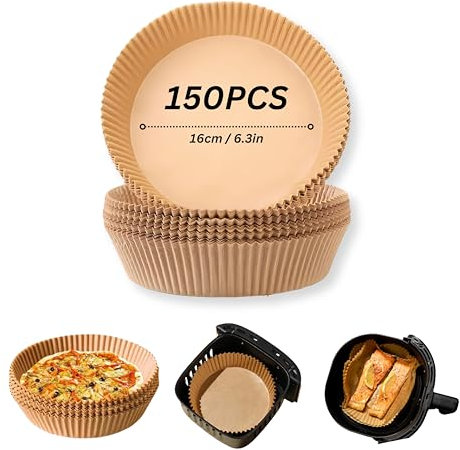 QACHOICE Non-Stick 150Pcs (16cm) Round Air Fryer Parchment Paper Liners - Ideal for Baking, Roasting & Microwave - Easy Clean-Up & Healthy Cooking, Compatible with COSORI, Ninja, Tower