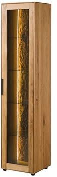 MASSIVMOEBEL24.DE | Vitrine Wildeiche 46x43x203 Natur geölt Lindau #20, Farbe:Natur geölt, Größe:46x43x203 cm (BxTxH)