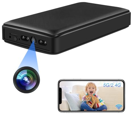 CYI Micro Caméra Espion Discrète HD 1080P, 10000mAh Petite Caméra Cachee Portable, 2.4G & 5G Camera de Surveillance Espion sans Fil avec Détection de Mouvement pour Intérieur