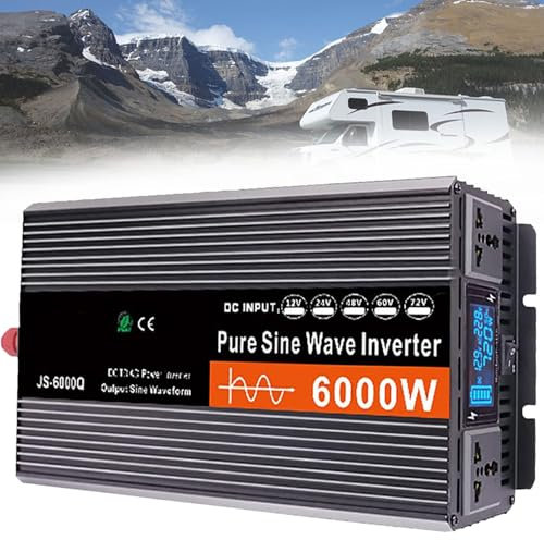 Dfdieratve Inverter a Onda Sinusoidale Pura da 6000 W, Convertitore da 12 V, 24 V, 48 V, 60 V DC a 110 V/220 V AC, Picco da 6000 W per Veicoli/Casa/Camper/Camion, Inverter Solare Fuori Rete,24V