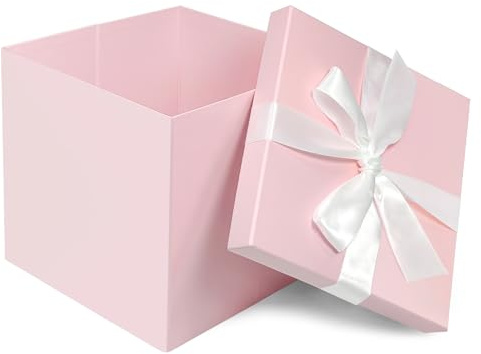 Rosa Große Geschenkbox mit Deckel, 25x25x25 CM, Band und Papierschnipsel mit Karte, für Geburtstage, Schulabschlussfeiern, Jubiläen, Weihnachten, Halloween, Valentinstag
