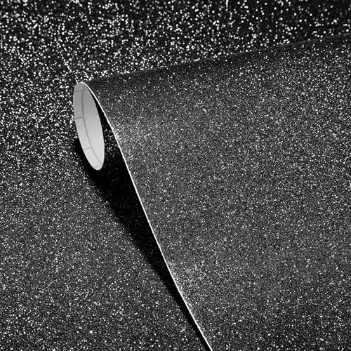 Stickyart Papier Peint Vinyle Scintillant Pailleté Noir 40 x 700 cm Rouleau Adhesif pour Meuble pour Meubles & Murs Papier Déco Adhésif Meuble Facile à Poser à Détacher