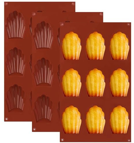 3 moldes de silicona Madeleine para hornear Madeleine Moldes de silicona sin BPA, fácil liberación, moldes de silicona en forma de concha para Madeleine, galletas, chocolate, dulces, pudding