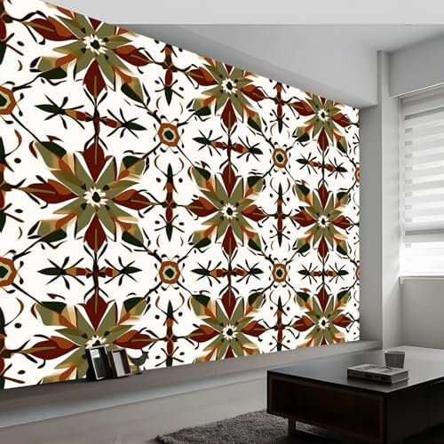 Papel tapiz mural de pared 300 x 210 cm Papel tapiz no tejido Flores Tradicionales Y Geométricas Papel tapiz fotográfico decorativo moderno para dormitorio infantil Blanco Papel tapiz de póster