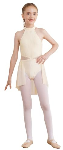 winying Kids Girls Lace Ballet Dress Lyrical Dance Costume Sleeveless Gymnastic Leotard Modern Contemporary Dancewear Champagne 15-16 Years