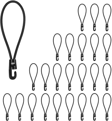 PARFCO 25 Stück Spanngummi mit Haken, Expander mit Haken 10 cm | Elastisches Seil mit Kunststoffhaken, 10 cm kurz, geeignet als Planenspanner für Zelte, Plakate und Befestigungen