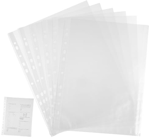 Happyyami Fundas para Hojas Transparentes 100 Apertura Superior 11 Agujeros Protectores de Papel de Pp Resistentes y Carpetas Archivadoras