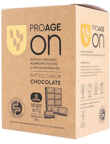 ProAge ON Batido Proteína Vegana de Guisante | 10 Sobres Sabor Chocolate | Hipoalergénico, FODMAP Friendly | 15g Proteína Pisane® para Composición Corporal